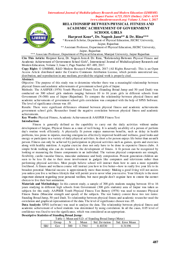 (PDF) Relationship Between Physical Fitness and Academic Achievement of ...