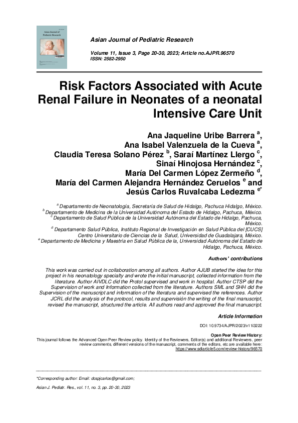 (PDF) Risk Factors Associated with Acute Renal Failure in Neonates of a ...