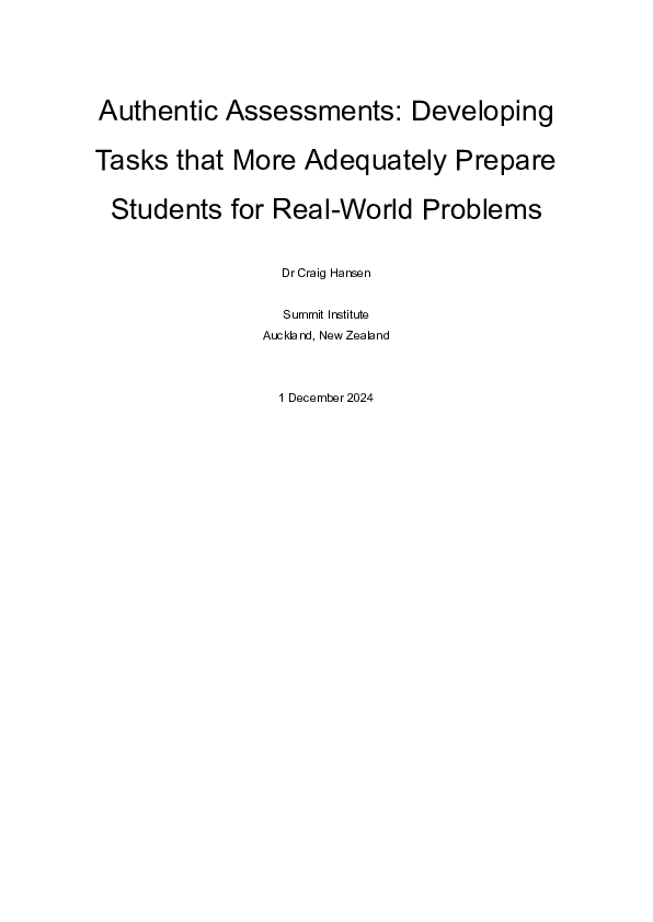 (PDF) Authentic Assessments: Developing Tasks that More Adequately ...