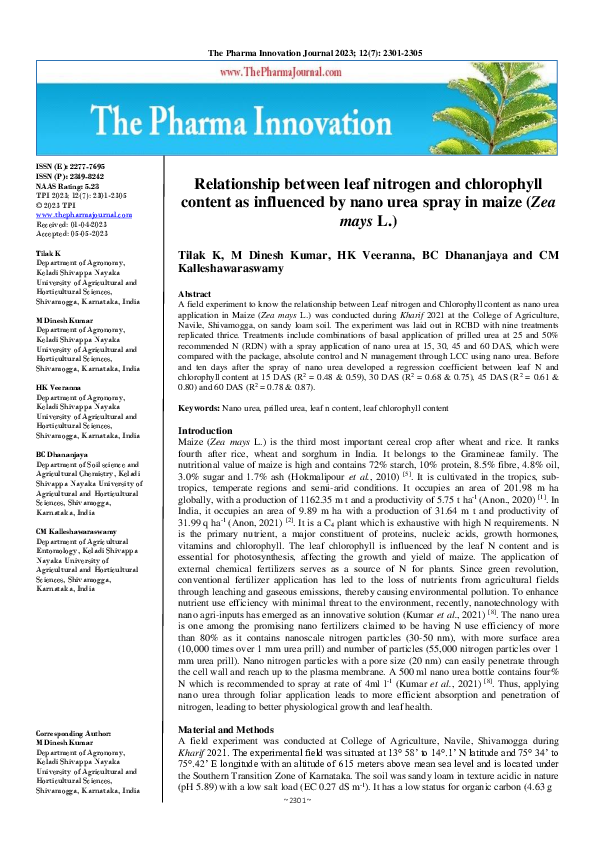 (PDF) Relationship between leaf nitrogen and chlorophyll content as ...
