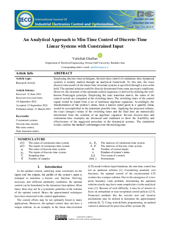 (PDF) An Analytical Approach to Min-Time Control of Discrete-Time ...