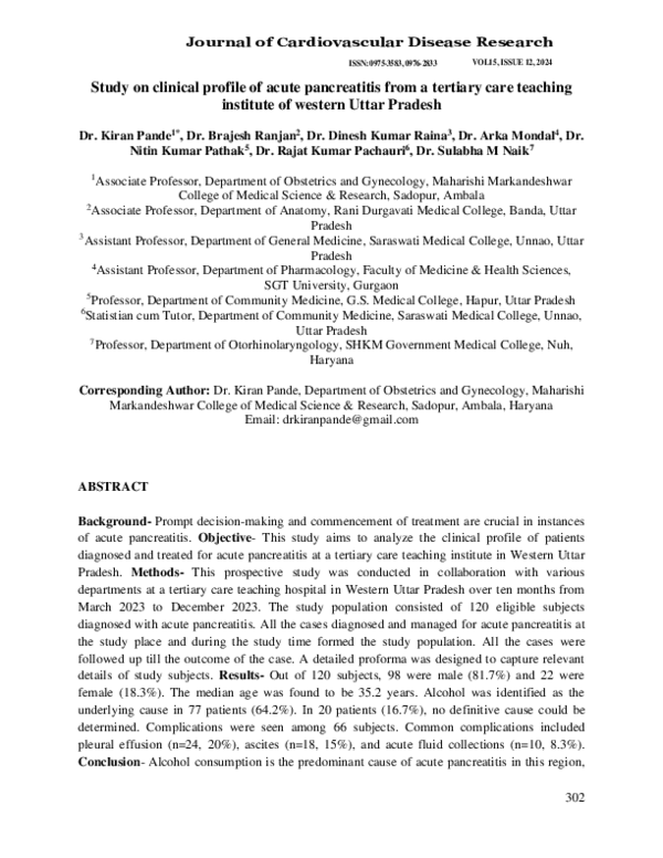 (PDF) Study on clinical profile of acute pancreatitis from a tertiary ...