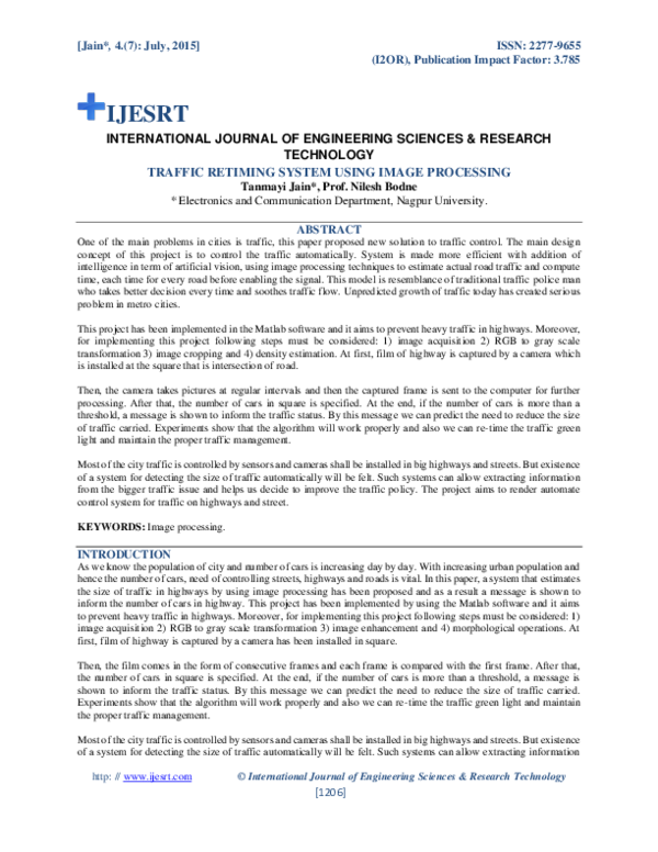 (PDF) Technology Traffic Retiming System Using Image Processing