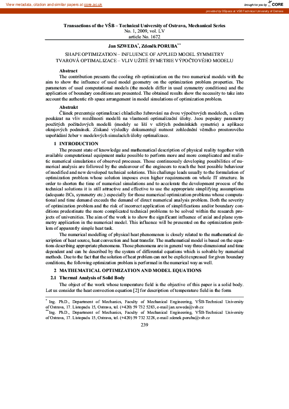 (PDF) Tvarová optimalizace - vliv užité symetrie výpočtového modelu