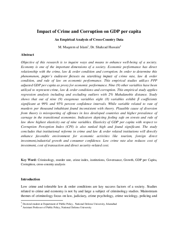 (PDF) Impact of Crime and Corruption on GDP per capita An Empirical ...