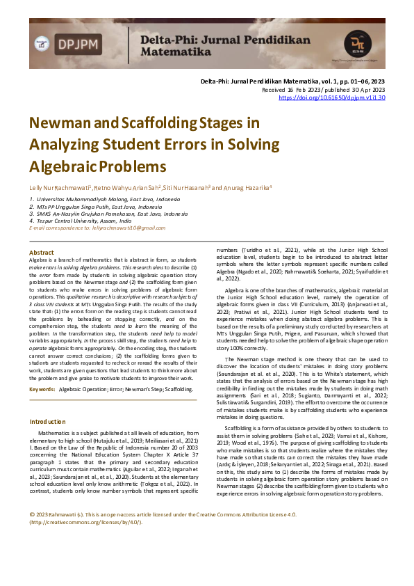 (PDF) Newman and Scaffolding Stages in Analyzing Student Errors in ...