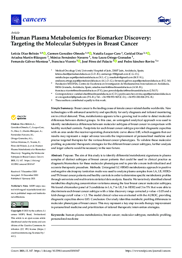 (PDF) Human Plasma Metabolomics for Biomarker Discovery: Targeting the ...