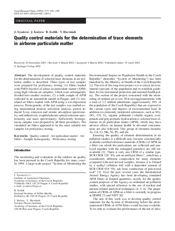 (PDF) Quality control materials for the determination of trace elements ...
