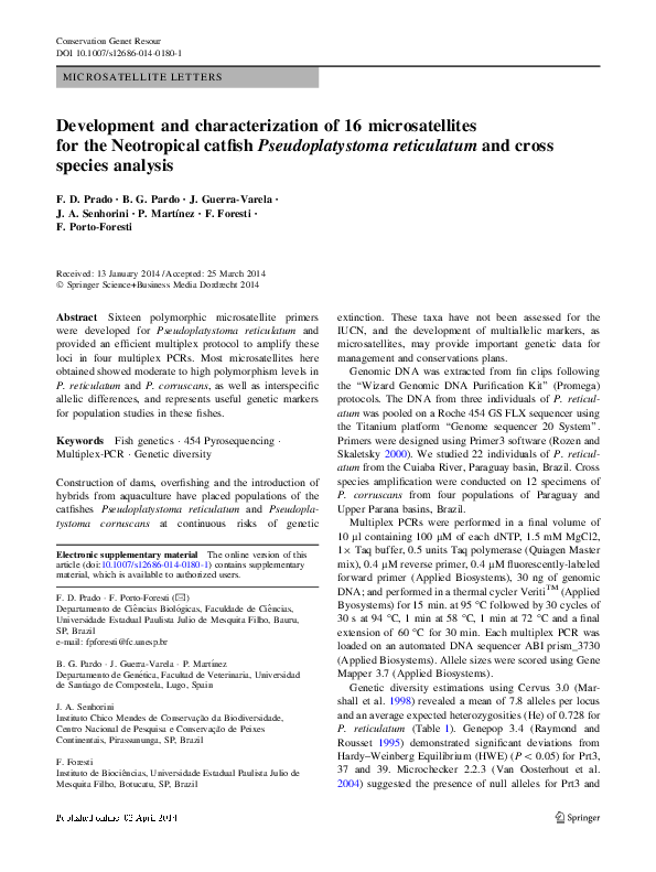 (PDF) Development and characterization of 16 microsatellites for the ...