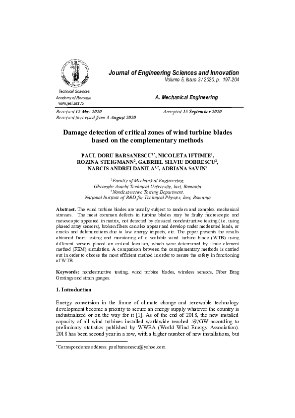 (PDF) Damage detection of critical zones of wind turbine blades based ...