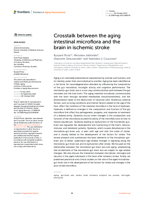 (PDF) Crosstalk between the aging intestinal microflora and the brain ...