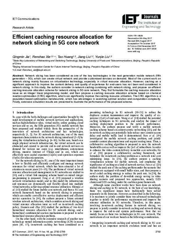 (PDF) Efficient caching resource allocation for network slicing in 5G ...