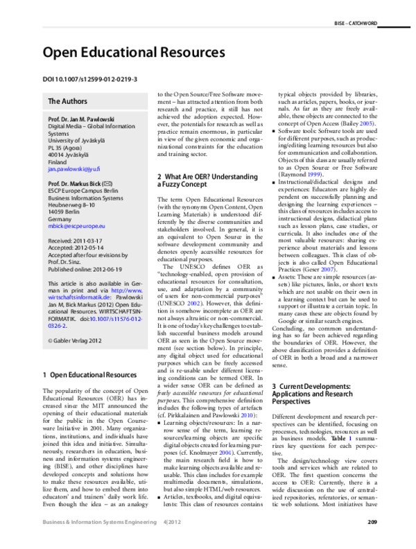(PDF) Open Educational Resources