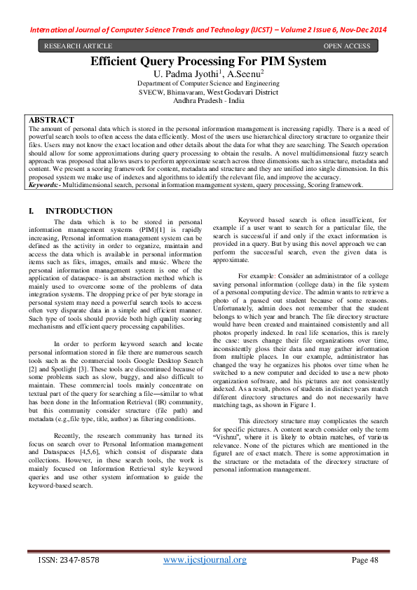 (PDF) Efficient Query Processing For PIM System