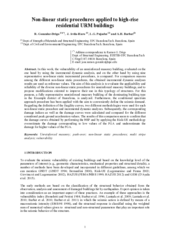 (PDF) Non-linear static procedures applied to high-rise residential URM ...