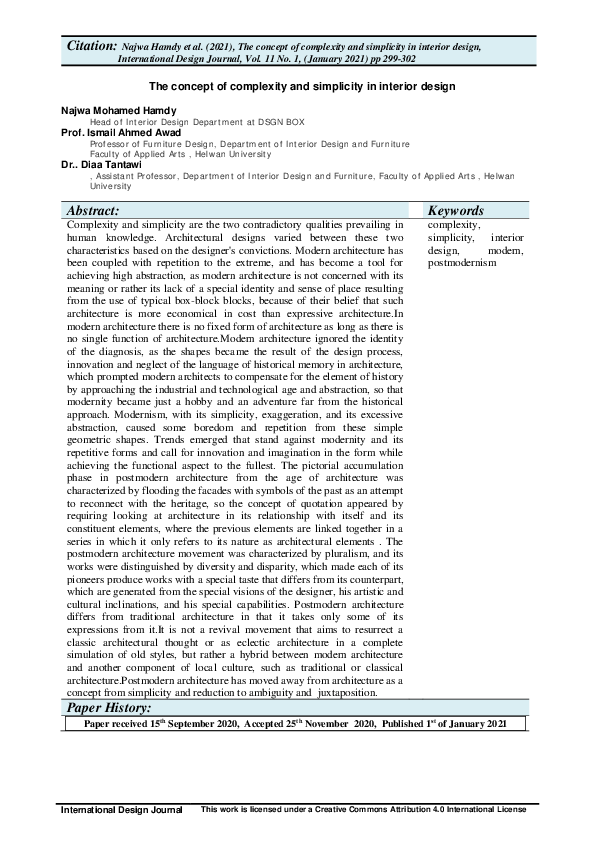 (PDF) The concept of complexity and simplicity in interior design