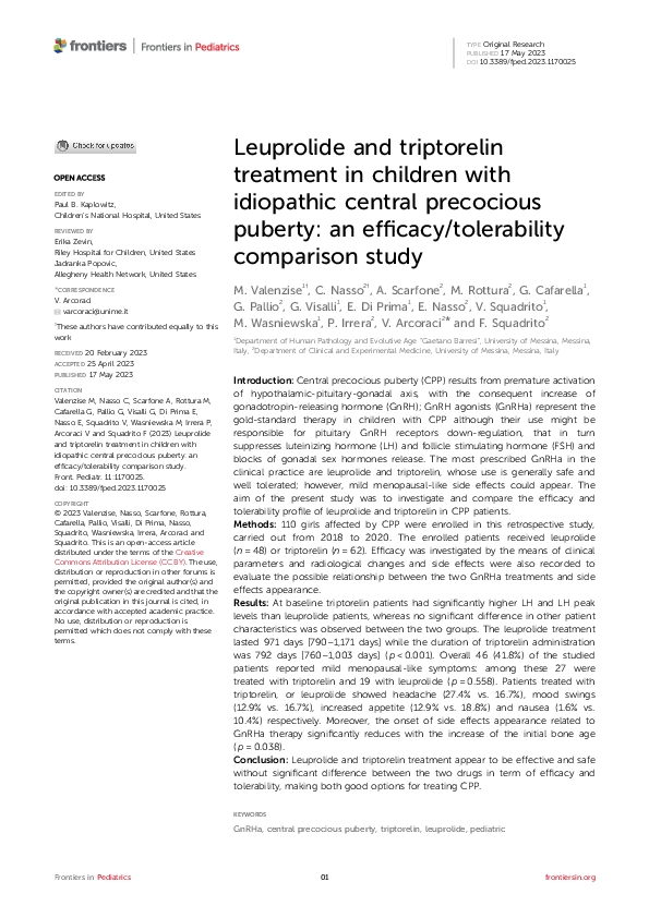 (PDF) Leuprolide and triptorelin treatment in children with idiopathic ...