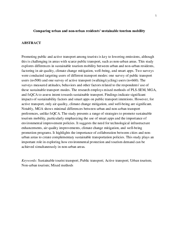 (PDF) Comparing urban and non-urban residents' sustainable tourism mobility