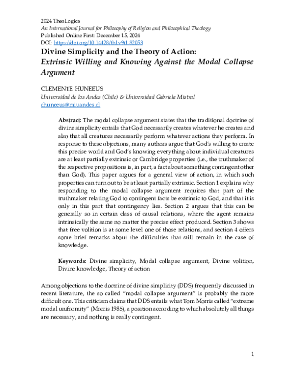 (PDF) Divine Simplicity and the Theory of Action: Extrinsic Willing and ...