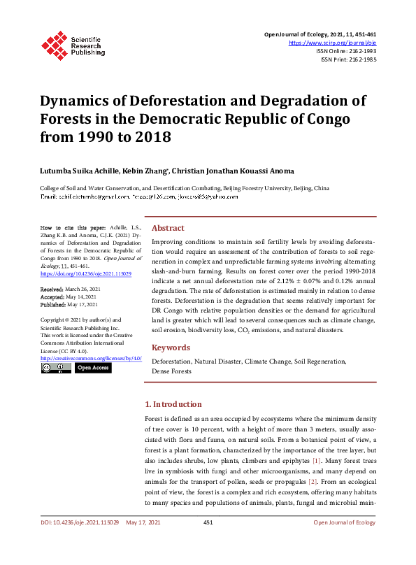 (PDF) Dynamics of Deforestation and Degradation of Forests in the ...