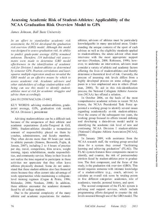 (PDF) Assessing Academic Risk of Student-Athletes: Applicability of the ...