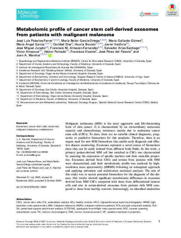 (PDF) Metabolomic profile of cancer stem cell‐derived exosomes from ...