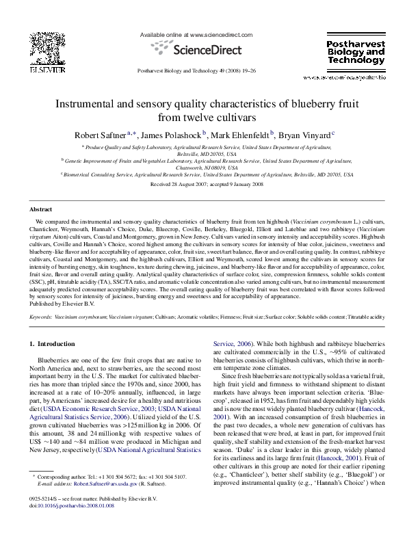 (PDF) Instrumental and sensory quality characteristics of blueberry ...