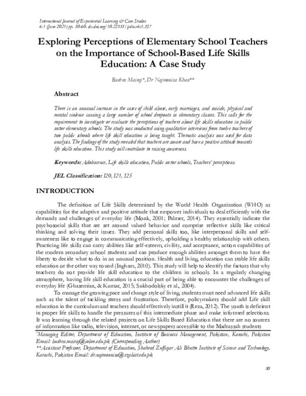 (PDF) Exploring Perceptions of Elementary School Teachers on the ...
