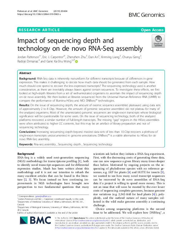 (PDF) Impact of sequencing depth and technology on de novo RNA-Seq assembly
