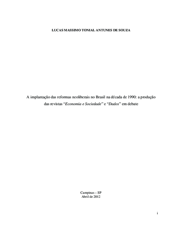 (PDF) A implantação das reformas neoliberais no Brasil na década de 1990