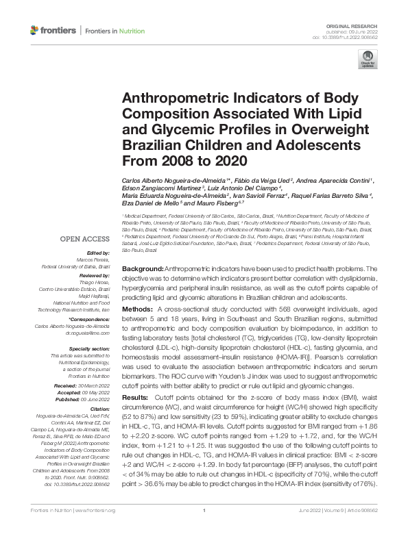(PDF) Anthropometric Indicators of Body Composition Associated With ...