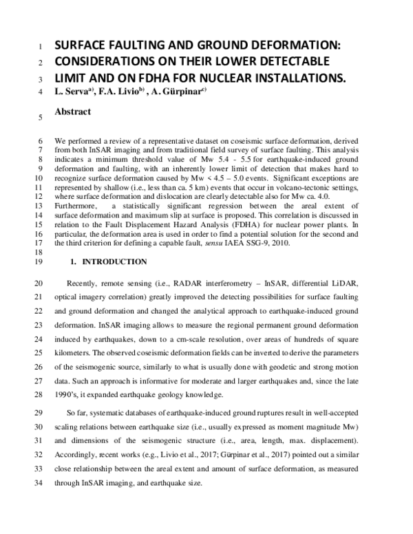 (PDF) Surface Faulting and Ground Deformation: Considerations on Their ...