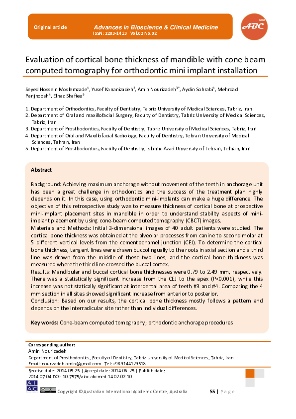 (PDF) Evaluation of cortical bone thickness of mandible with cone beam ...