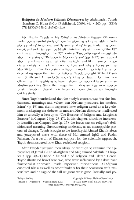 (PDF) Religion in Modern Islamic Discourse, by Abdulkader Tayob