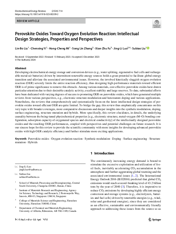 (PDF) Perovskite Oxides Toward Oxygen Evolution Reaction: Intellectual ...