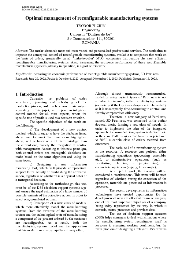 (PDF) Optimal Management of Reconfigurable Manufacturing Systems