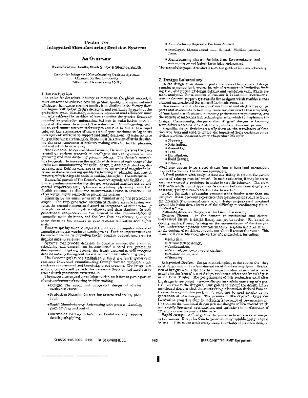 (PDF) Center for Integrated Manufacturing Decision Systems: an overview