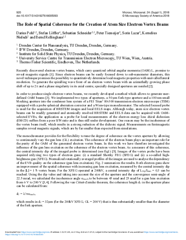 (PDF) The Role of Spatial Coherence for the Creation of Atom Size ...