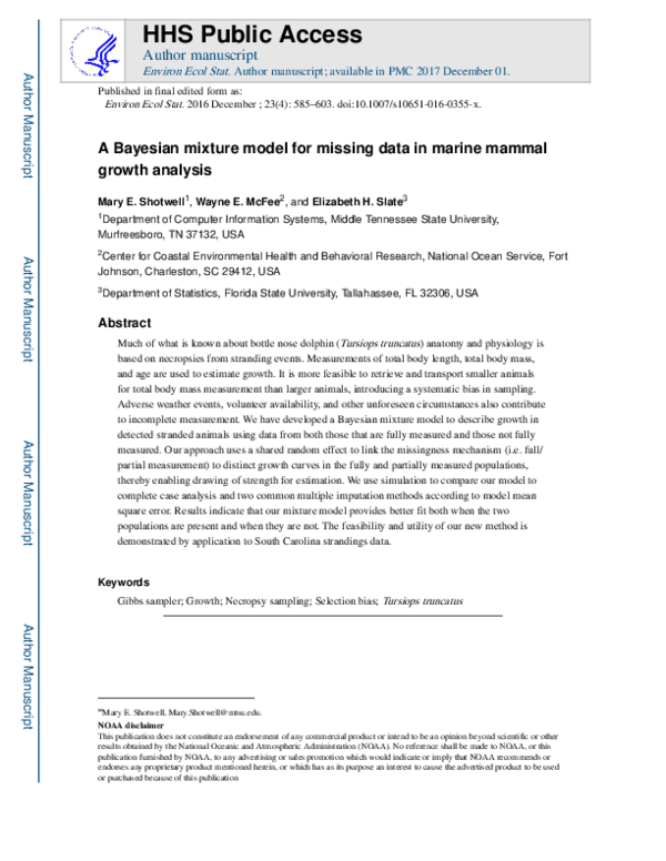 (PDF) A Bayesian mixture model for missing data in marine mammal growth ...