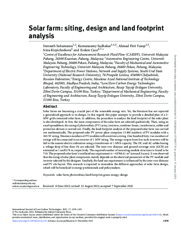 (PDF) Solar farm: siting, design and land footprint analysis