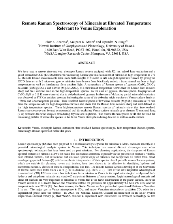 (PDF) Remote Raman spectroscopy of minerals at elevated temperature ...