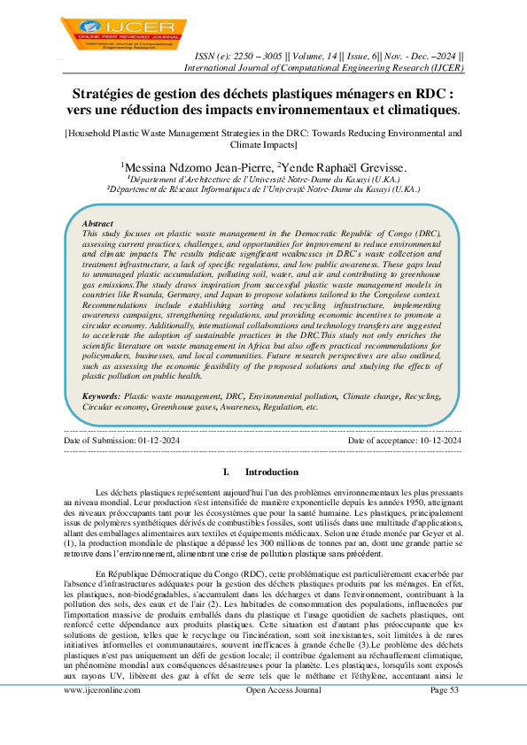 (PDF) Stratégies de gestion des déchets plastiques ménagers en RDC ...