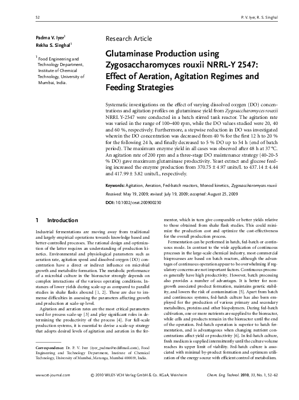 (PDF) Glutaminase Production using Zygosaccharomyces rouxii NRRL‐Y 2547 ...
