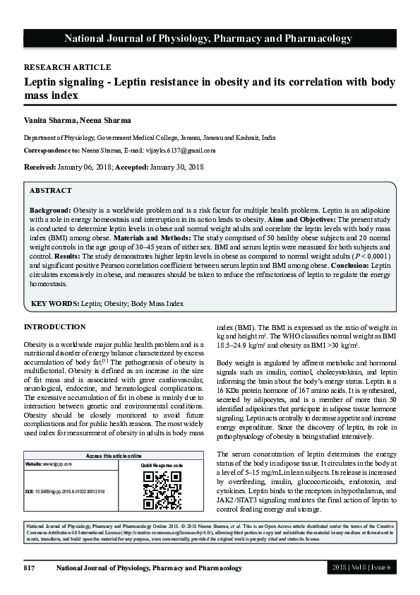 (PDF) Leptin signaling - Leptin resistance in obesity and its ...