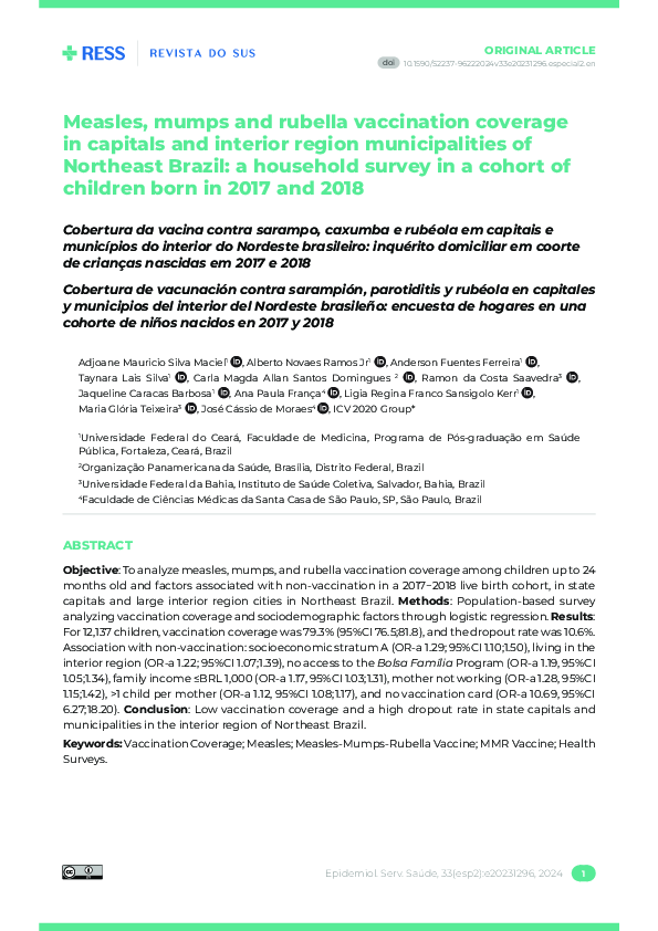 (PDF) Measles, mumps and rubella vaccination coverage in capitals and ...