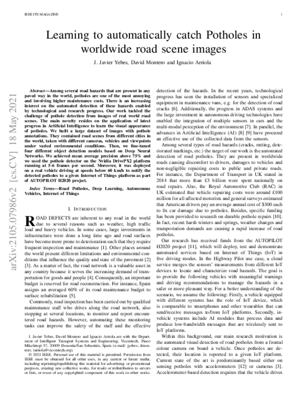 (PDF) Learning to Automatically Catch Potholes in Worldwide Road Scene ...
