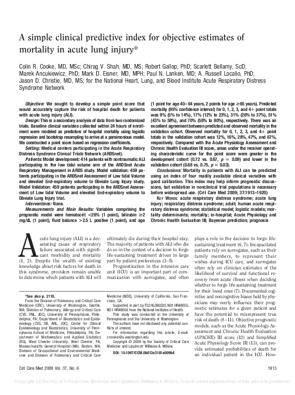 (PDF) A simple clinical predictive index for objective estimates of ...