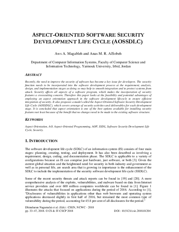 (PDF) Aspect-Oriented Software Security Development Life Cycle (AOSSDLC)
