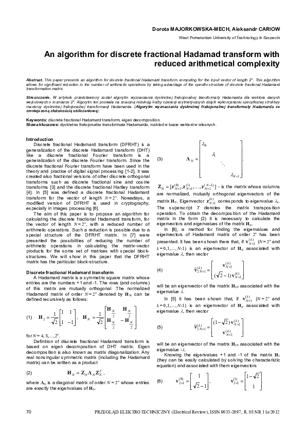 (PDF) An algorithm for discrete fractional Hadamad transform with ...