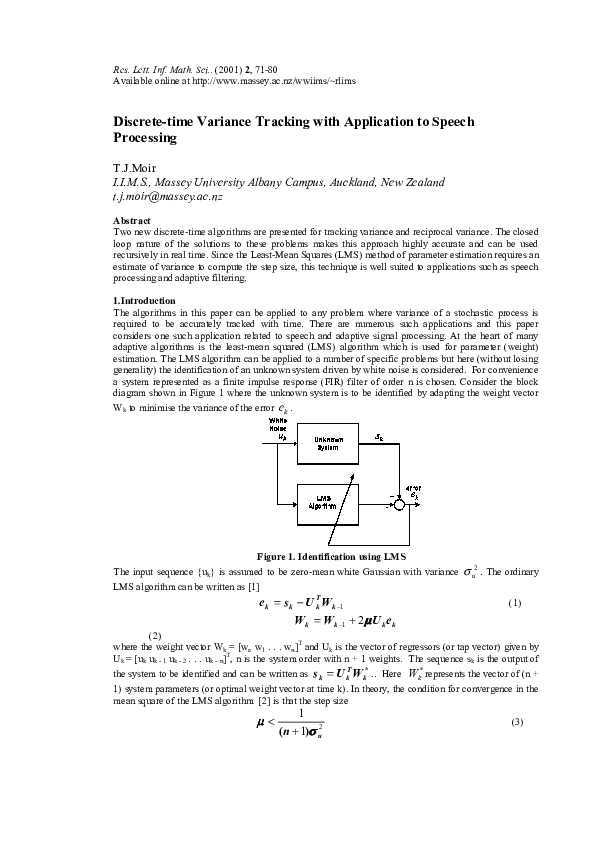 (PDF) Discrete-time Variance Tracking with Application to Speech Processing